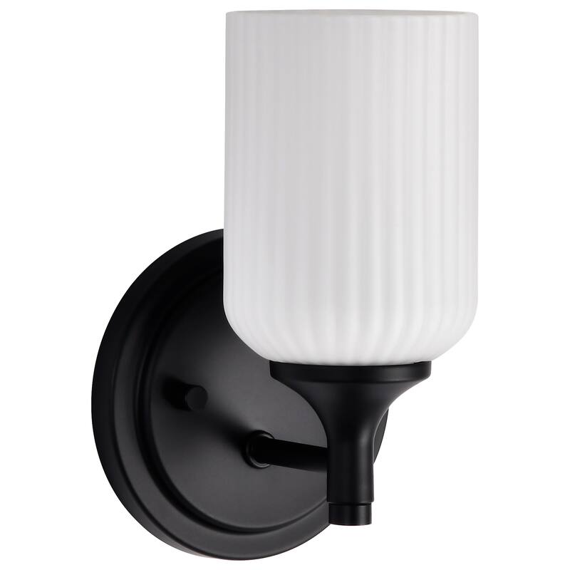 Solara 1 Light Wall Sconce Matte Black Finish Frosted Ribbed Glass - Matte Black