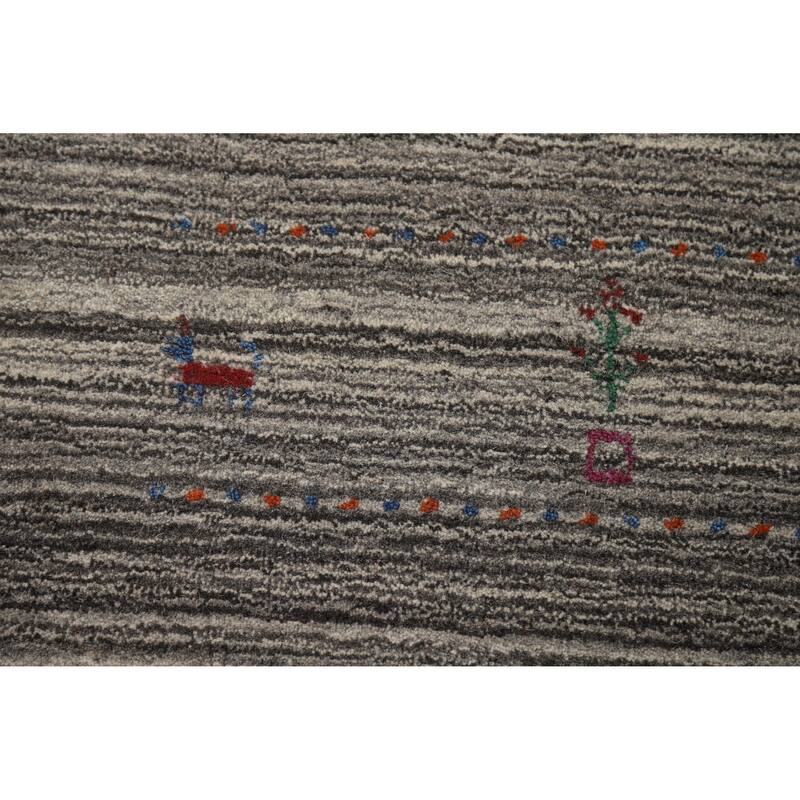 Hand Knotted Oriental 100% Wool Carpet Tribal Tribal Greys & Charcoal Gabbeh Area Rug - 7' 8'' X 5' 0''