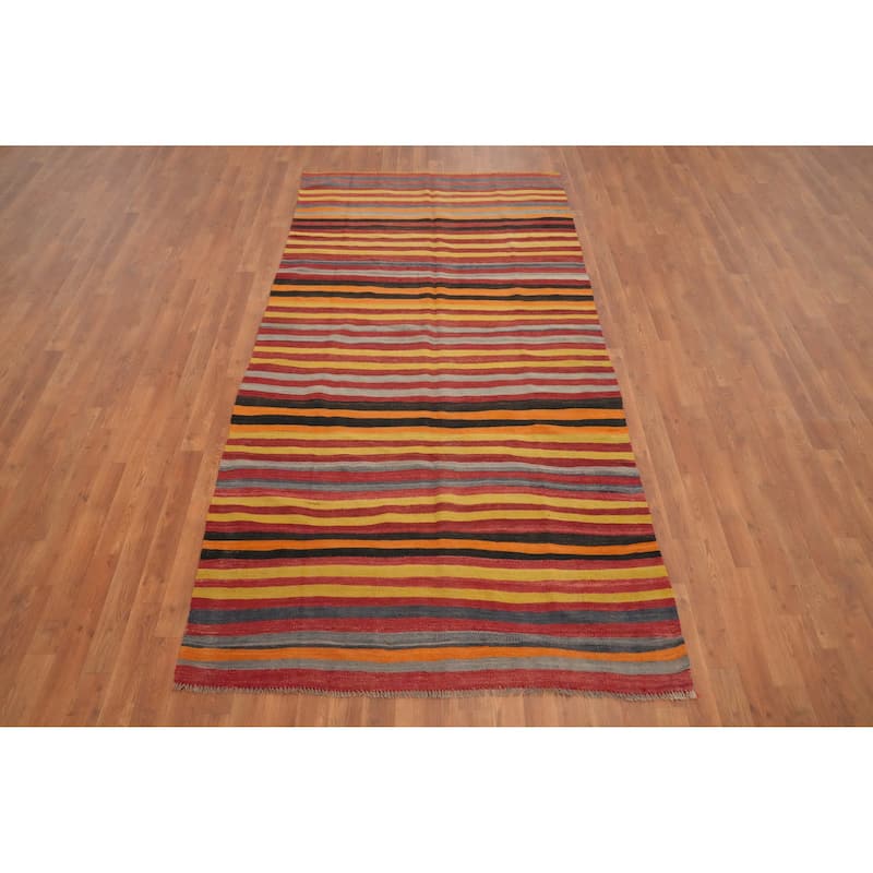 Hand Woven Oriental 100% Wool Carpet Southwestern Geometric Multi-Colored Kilim Runner Rug - 8' 6'' X 4' 5''