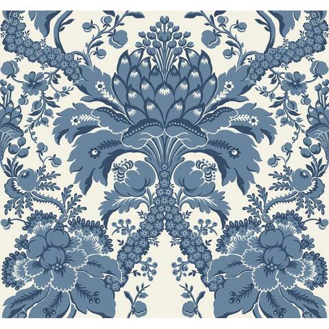Forbach Blue Sure Strip Prepasted Damask French Artichoke Dam Wallpaper Covers about 60.75 sq. ft.