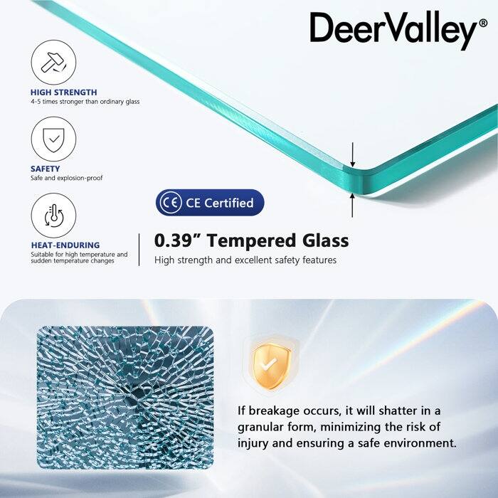 DeerValley 32"×78" Single Fixed Glass Panel For Shower, Thick Frameless Tempered Safety Glass Shower Screen