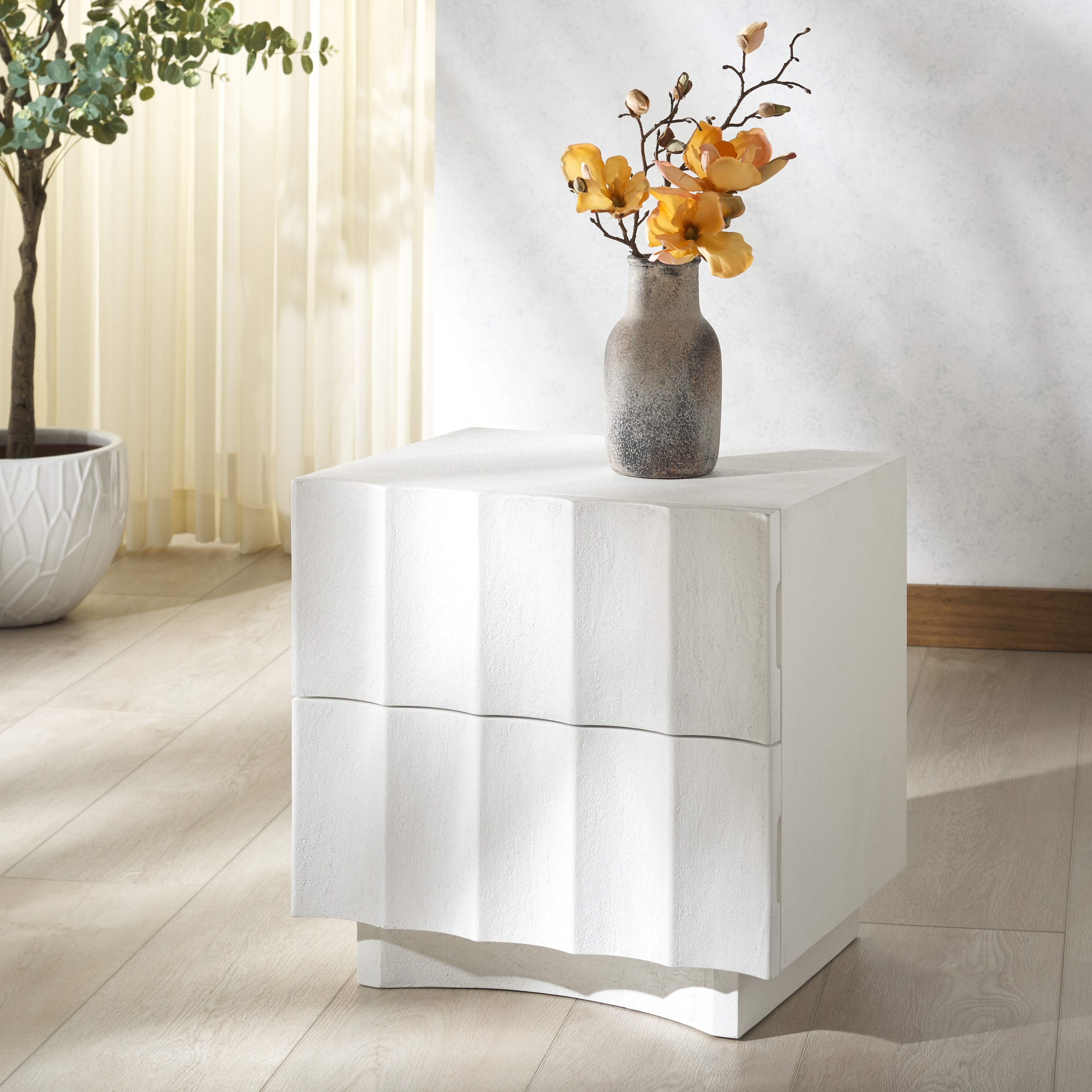 SAFAVIEH Couture Woodworth Scandinavian Cement Nightstand, White