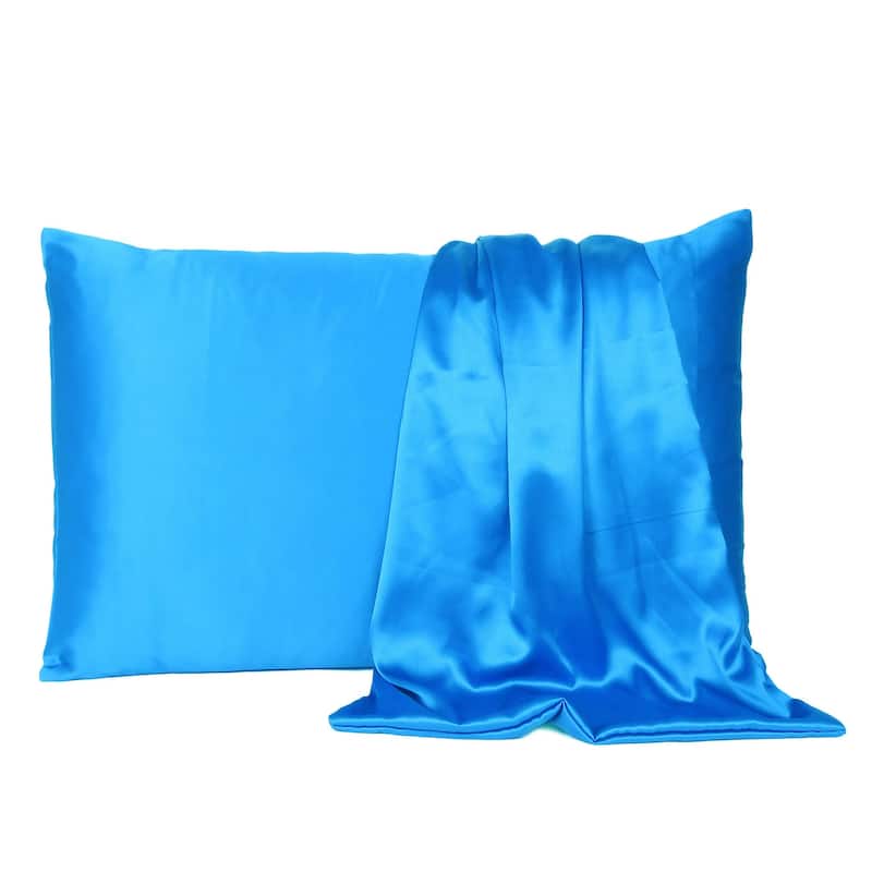 HomeRoots Blue Dreamy Set Of 2 Silky Satin Queen Pillowcases - Blue - 20' X '30' X '1