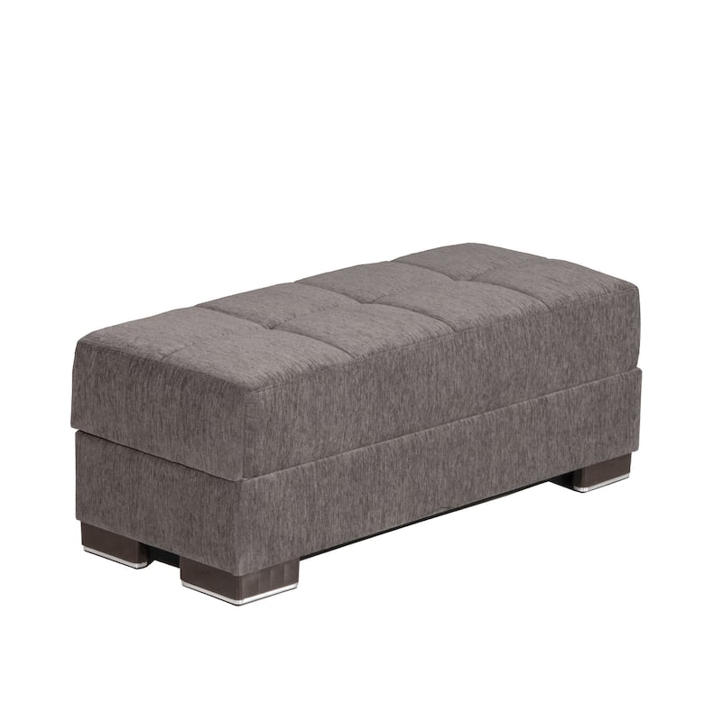 HomeRoots 52" Gray and Brown Chenille Tufted Storage Ottoman