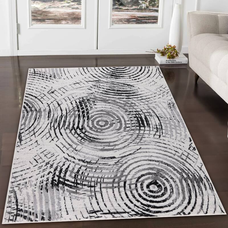 Dream Collection Abstract Circles Black and Grey Rug