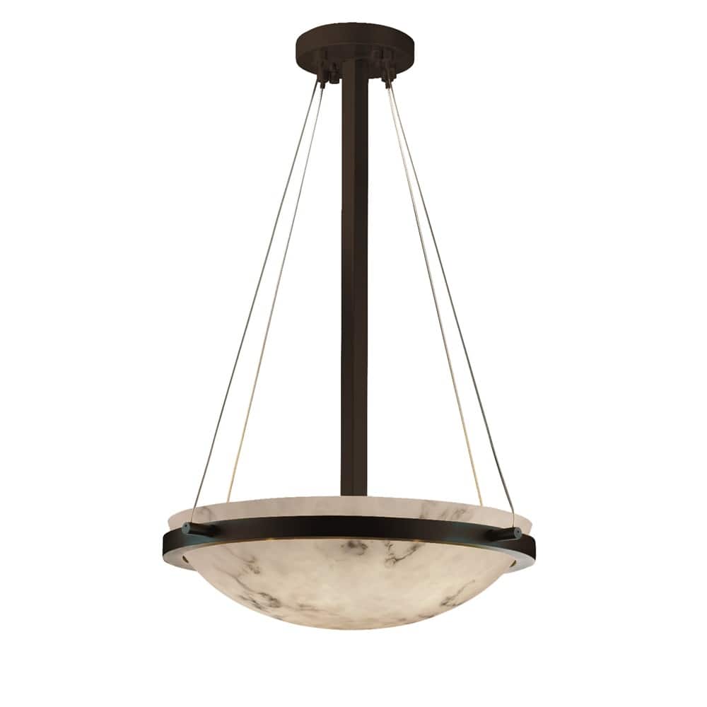 LumenAria Ring 18-inch Matte Black Round Pendant Bowl with Ring, Faux Alabaster Shade