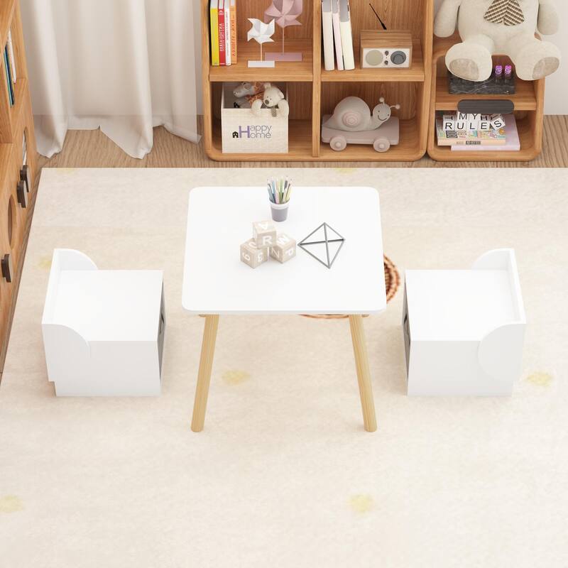Kids Table and 2 Chair Set with Storage Bins, 3-Piece Toddler Activity Play Table for Arts & Crafts, Reading, Drawing