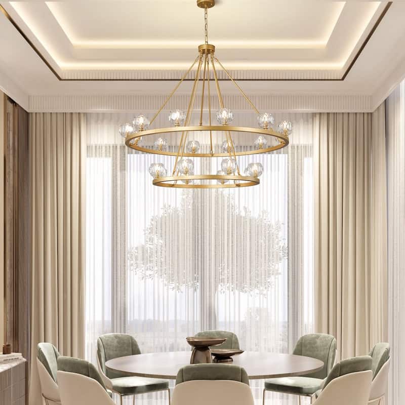 KAYLA 48" 20-Light Double-Layer Crystal Ball Chandelier