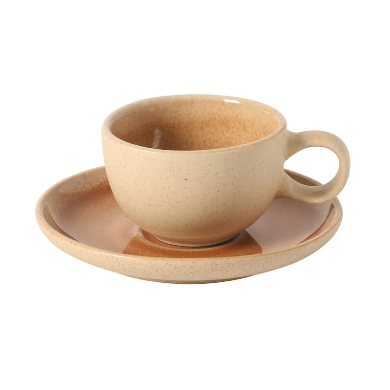 Gibson Elite Manila Bay 8-Piece Stoneware 5 oz Reactive Glaze Expresso & Coffee Cup and Saucer Set, Assorted Colors