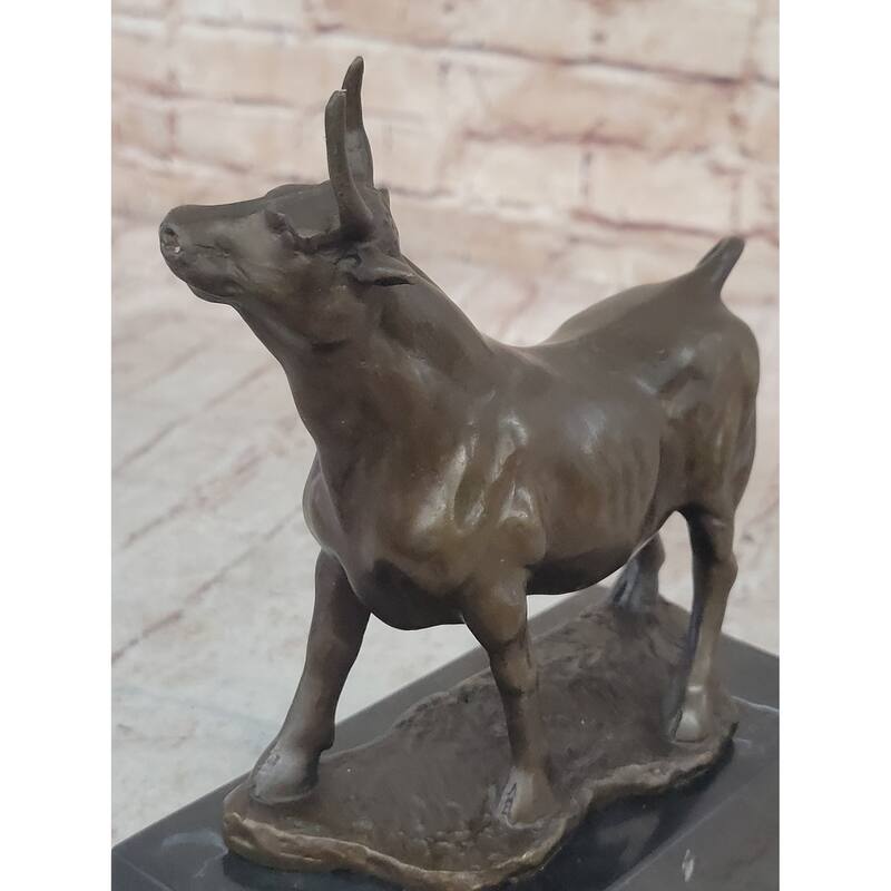 Male Bull Signed Milo Bookend Book End Bronze Sculpture Marble Base Statue Decor