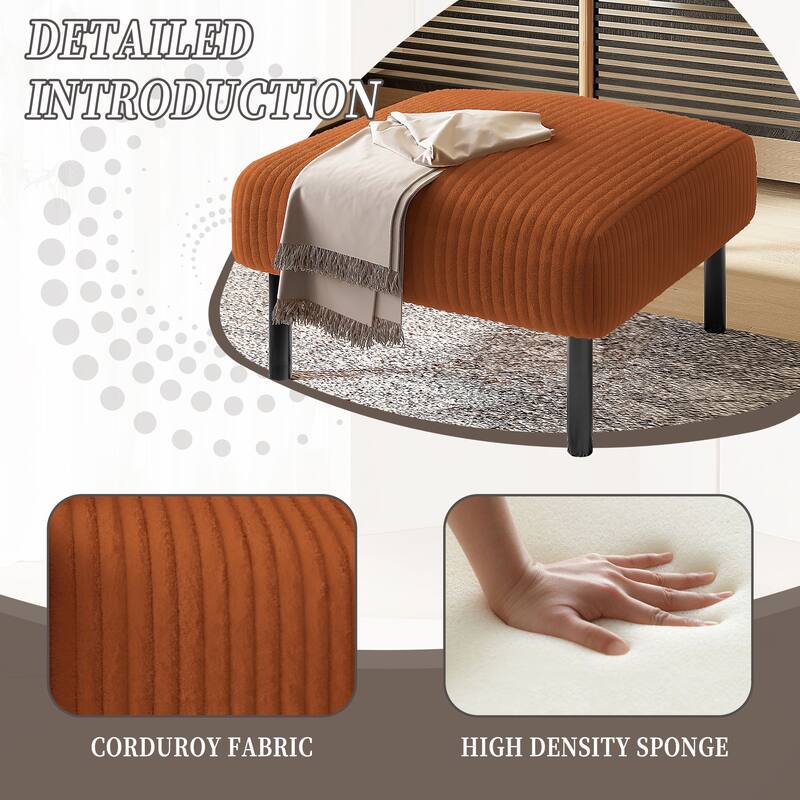 HOMEFUN Corduroy Upholstered Mid-century Modern Square Wood Frame Ottoman with Soft Padded Seat