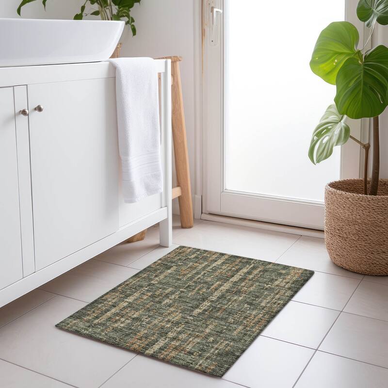 Premium Washable Super Soft Abstract Contemporary Mayfield Rug - Green - 1' 8" x 2' 6" - Rectangle