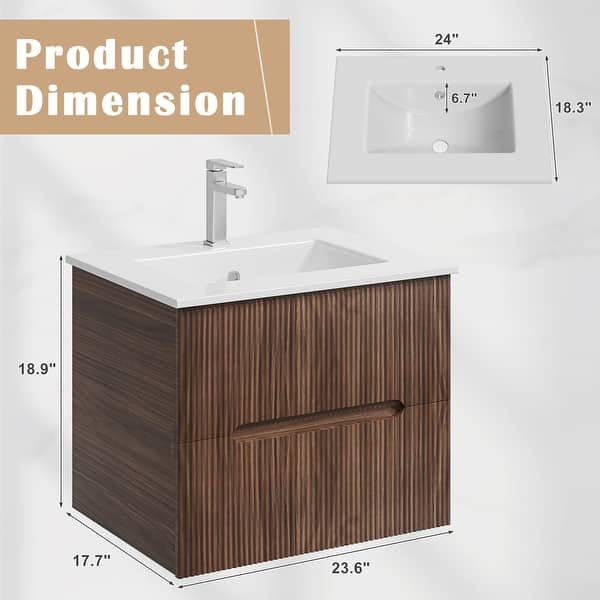 EROMMY 24/30 Inch Floating Bathroom Vanity with Sink, Modern Sink ...