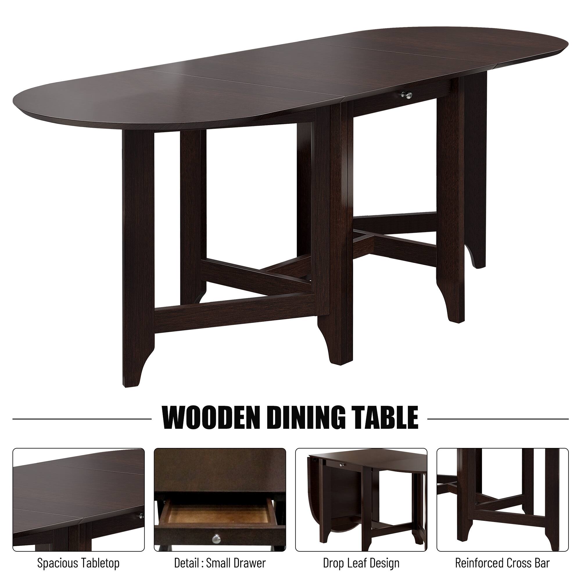 Retro DropLeaf Table Rustic Rubberwood Dining Table with Spacious