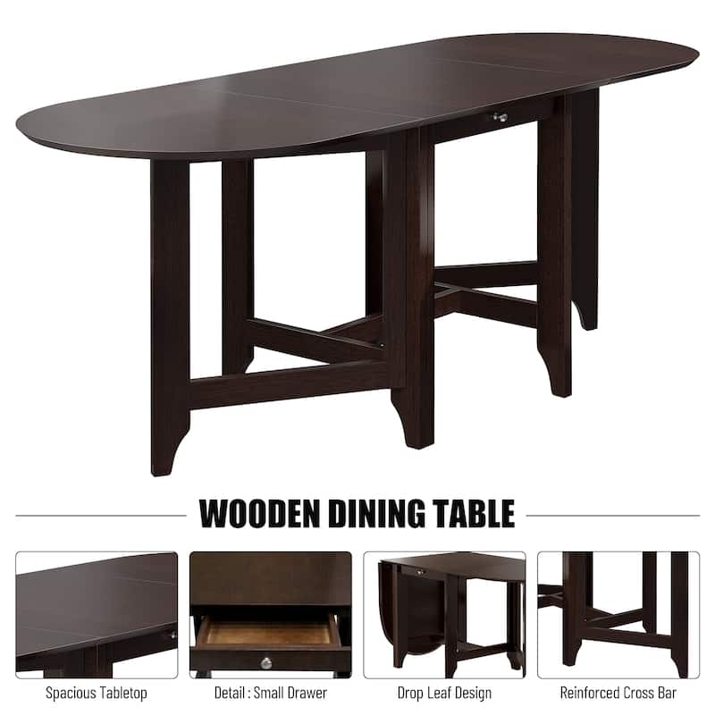 Retro DropLeaf Table Rustic Rubberwood Dining Table with Spacious