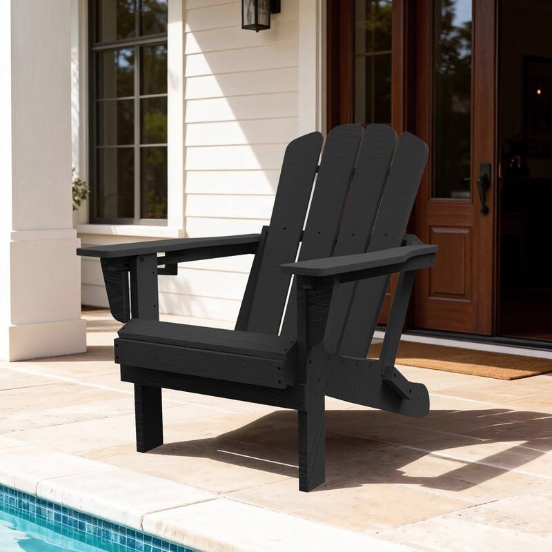 Domi Folding Adirondack Chair,Wooden Textured with Cup Holder,HDPE