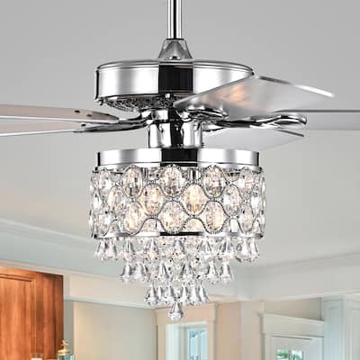 Silver Orchid Minter 52-Inch Lighted Ceiling Fan w/ Crystal Drum Shade