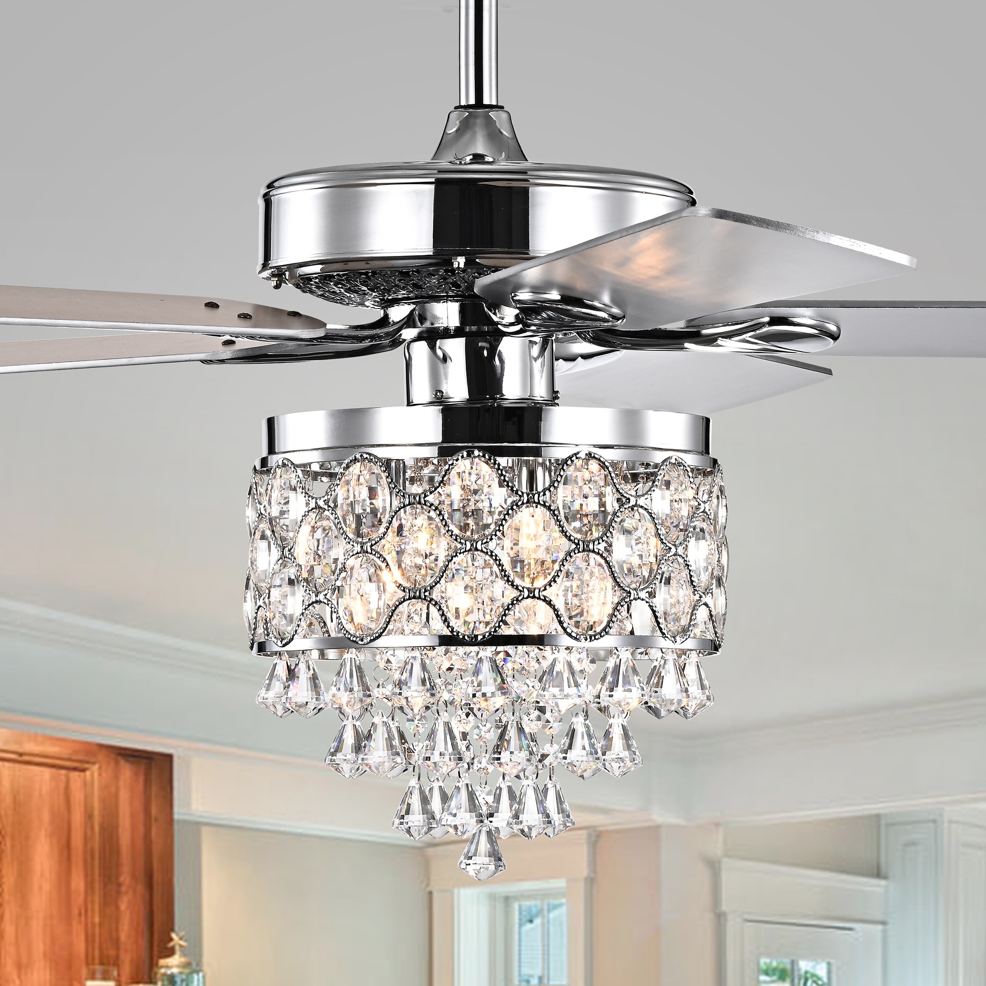 Warehouse of Tiffany Minter 52-Inch Lighted Ceiling Fan w/ Crystal Drum Shade