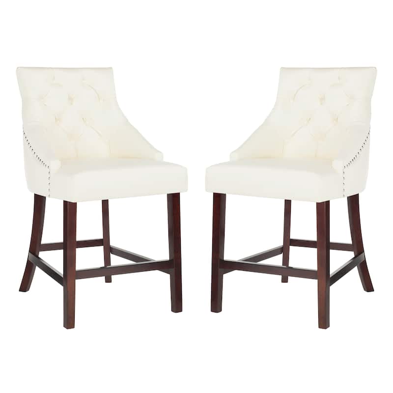 SAFAVIEH Dottie 26-inch Tufted Wing Back Counter Stool - Grey / Espresso (Set of 2) - 22.5" x 25" x 41" - 22.5" x 25" x 41"