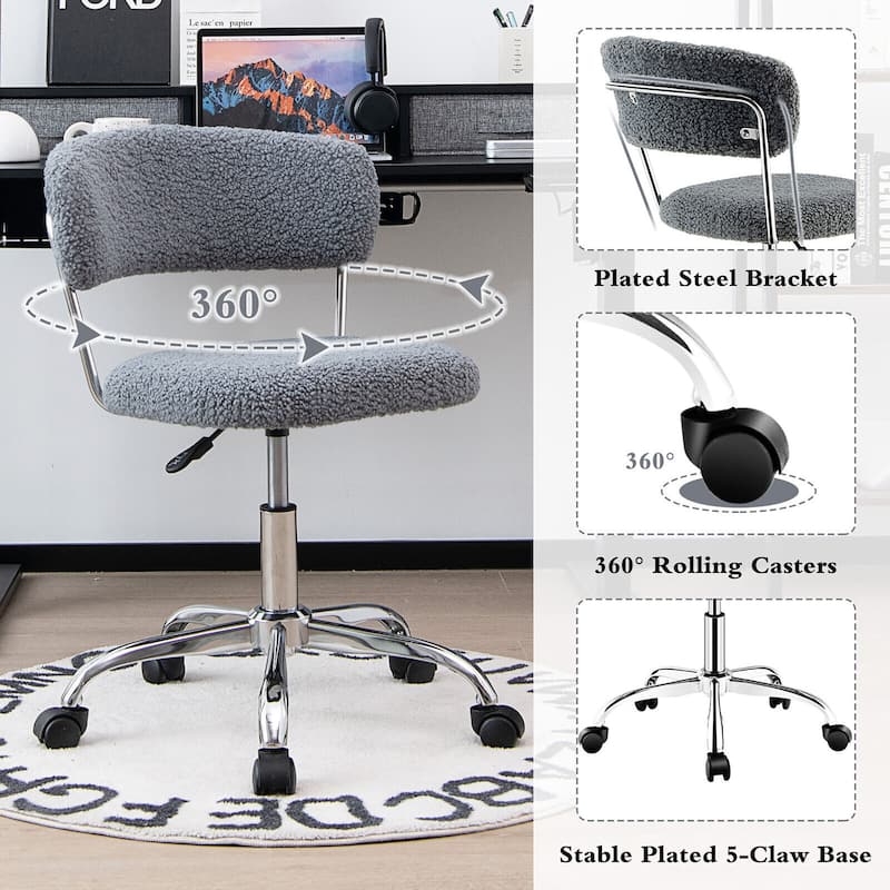 Gymax Computer Desk Chair Adjustable Sherpa Office Chair Swivel Vanity