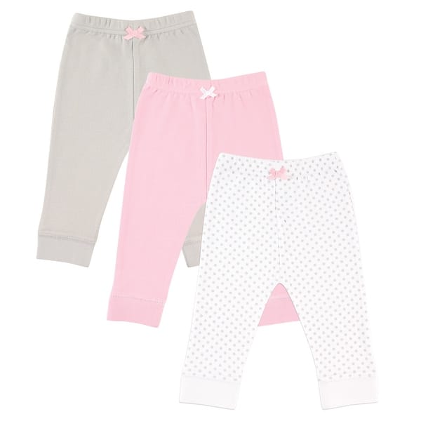 slide 1 of 1, Luvable Friends Baby Girl Cotton Pants 3pk, Gray Dot 0-3 Months - Gray Dot