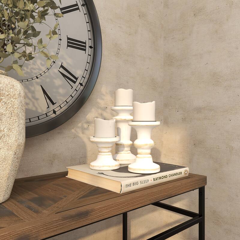 White Wood Decorative Candle Holder (Set of 3)