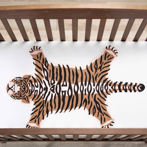 slide 2 of 12, Rizzy Home Tiger Print Cotton Fitted Cribsheet - 28" X 52"