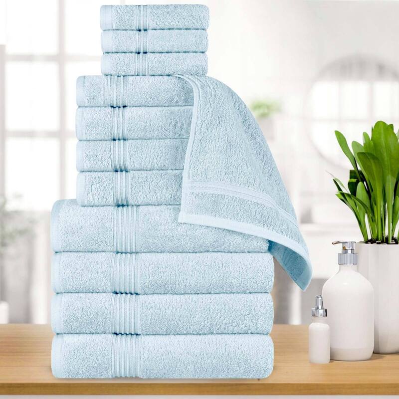 Superior Heritage Egyptian Cotton Absorbent 12-Piece Towel Set - Light Blue
