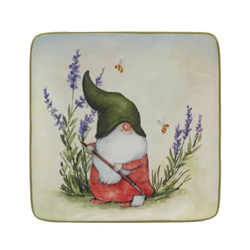 Certified International Garden Gnomes 6" Canape/Luncheon/Appetiser Plates, Set of 4 Assorted Designs - 11' x 11'
