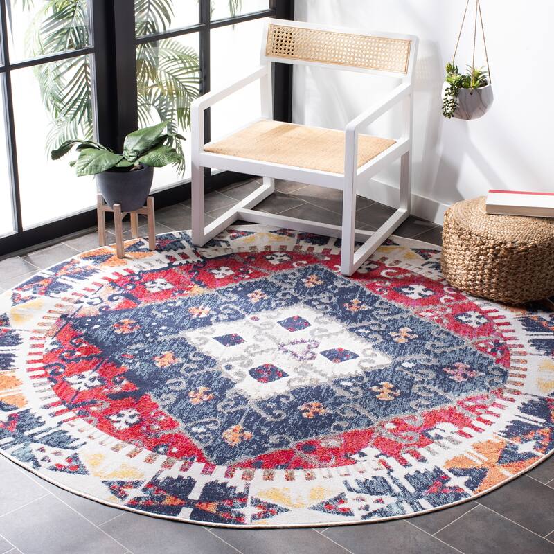 SAFAVIEH Montage Padelea Boho Indoor/ Outdoor Waterproof Patio Backyard Rug - 6'7" Round - Rust/Multi