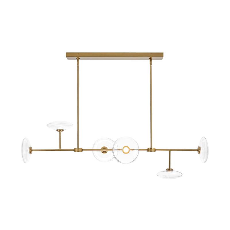 Modern 6-Light Disc Glass Dimmable LED Linear Chandelier - N/A