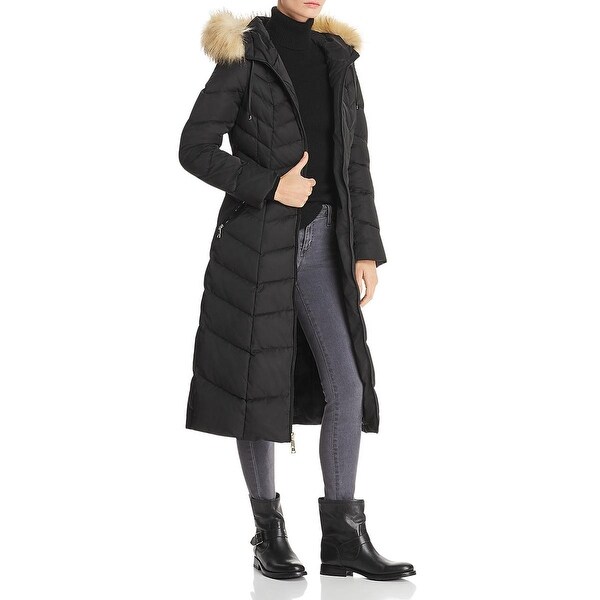 t tahari jacqueline faux fur trim maxi puffer coat