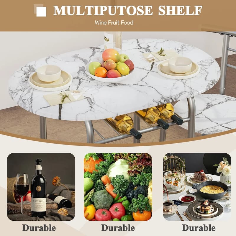 Furniwell 3 PC Dining set Small Dining Table Wood and Metal for Living Room Dining Room Kitchen