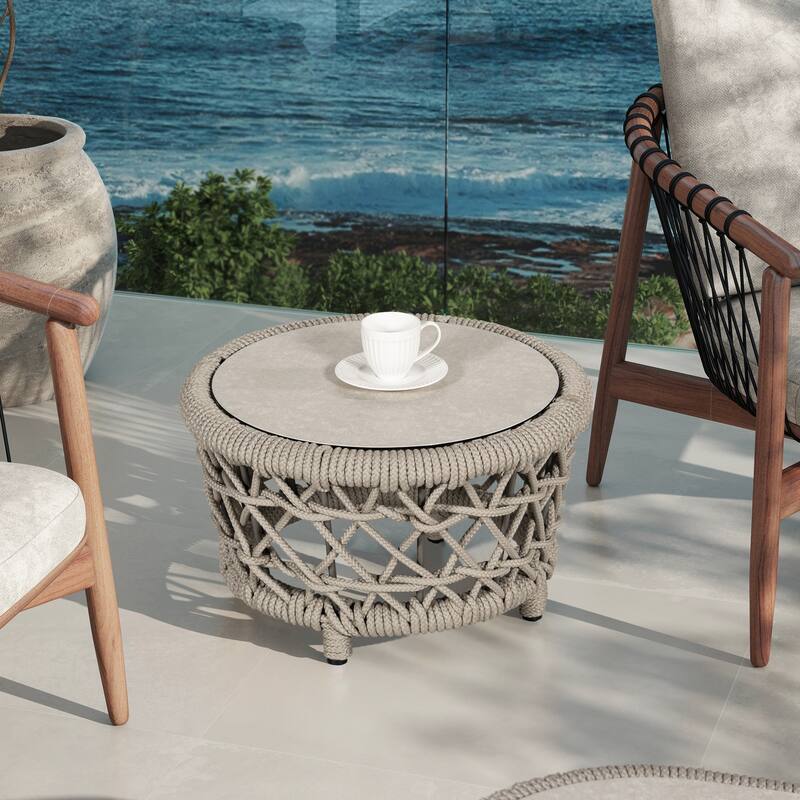 Everly 21.5" Outdoor Patio Round Coffee Table, Tempered Glass Table Top - 21.5"W X 21.5"D X 13.5"H