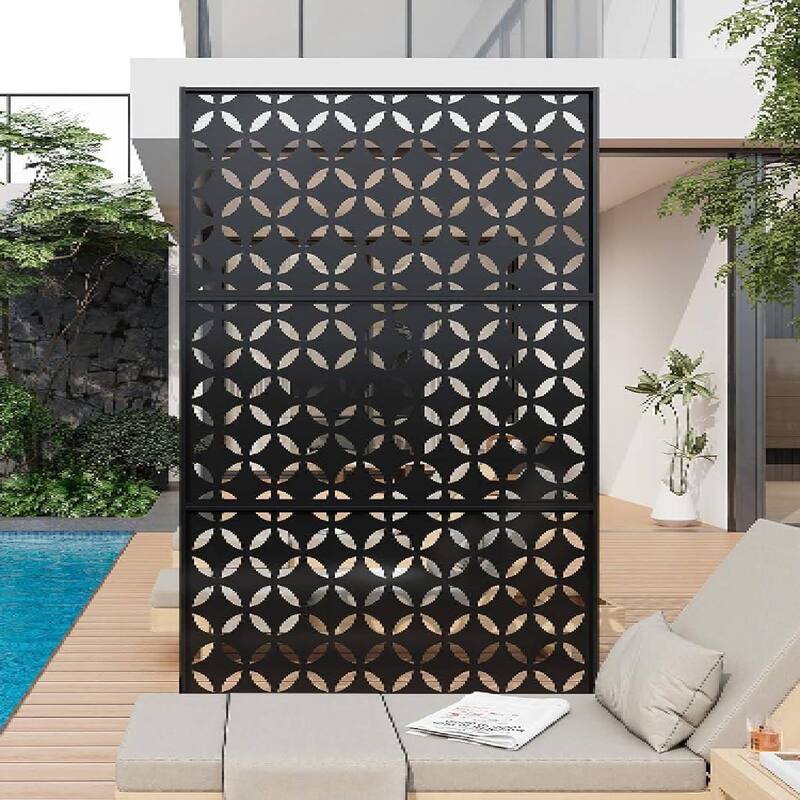 Freestanding Weatherproof Garden Divider Panel Privacy Screen, Fence for Patio Deck Backyard, Square Money - Black