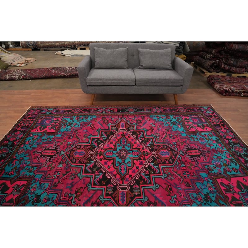 Hand Knotted Oriental 100% Wool Carpet Traditional Medallion Pink Heriz Area Rug - 9' 4'' X 6' 10''