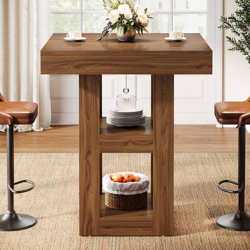 31.5-Inch Square Bar Table with Storage Shelves