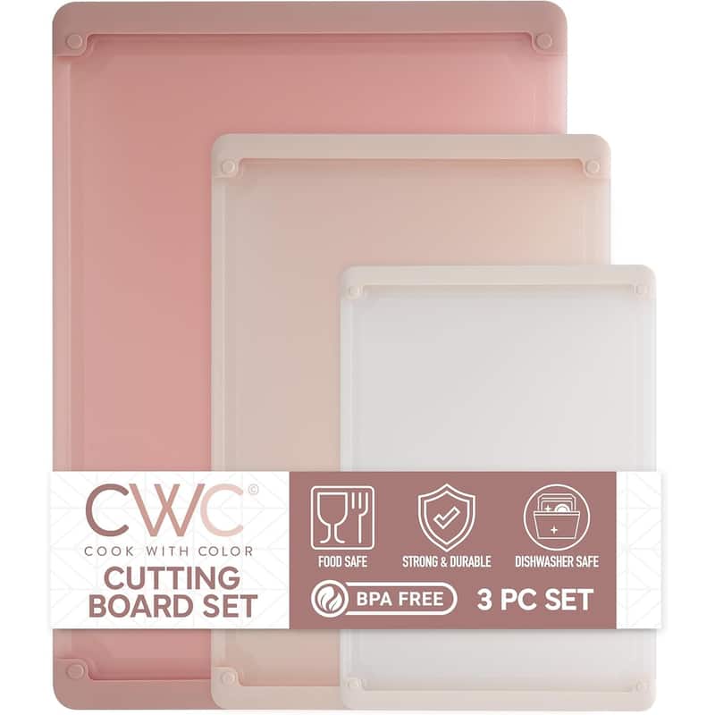 COOK WITH COLOR Extra Large Cutting Board Set, Jumbo-Sized Boards with Rubber Border, 3-Piece - Pink - 9.5 x 6 - 14x10