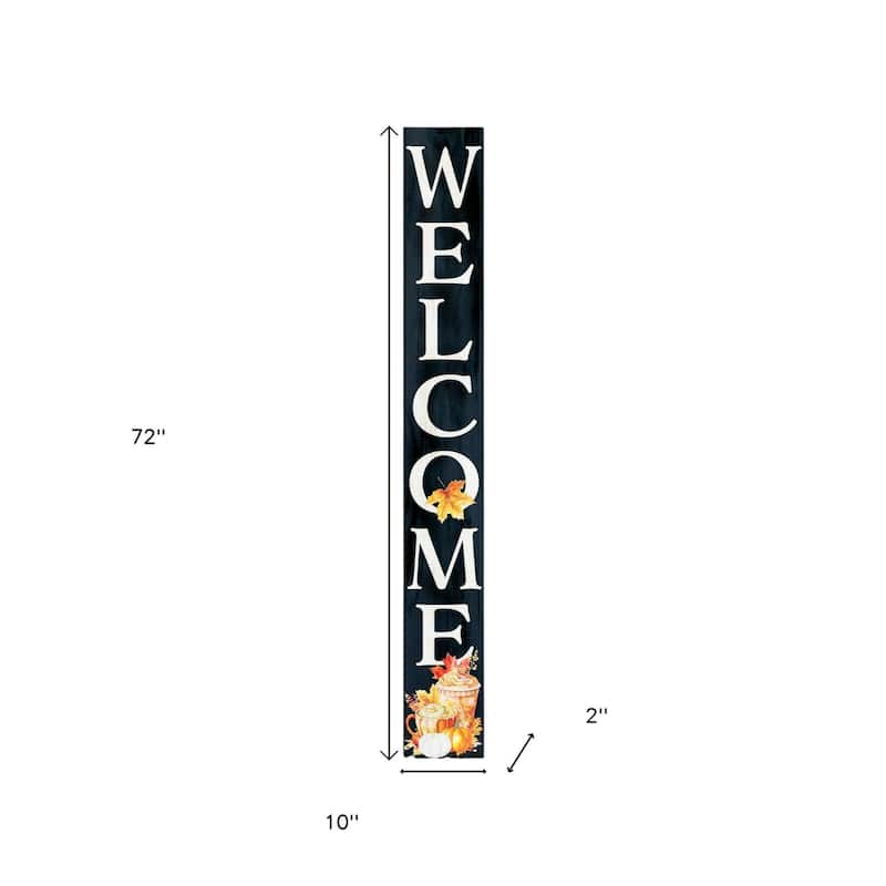 HomeRoots 72" Black Orange And White Solid Wood Welcome Porch Sign