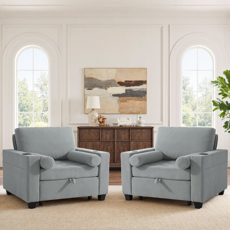 2 Set Convertible Adjustable Lounge 3-in-1 Pull-Out Sleeper Chair Bed