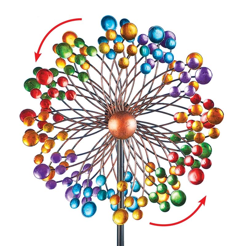 Vibrant Double-Sided Rainbow Metal Wind Spinner Lawn Stake - 16.500 x 15.000 x 3.500