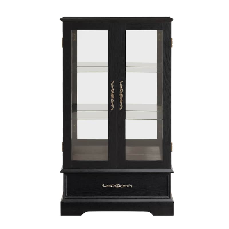GDF Studio - Lighted Curio Cabinet with Adjustable Shelves and Built-In Drawer.