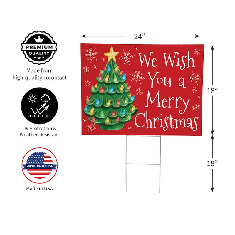 Nostalgia Christmas Tree Yard Sign - "We Wish You A Merry Christmas" - 24" x 18" - Multicolor