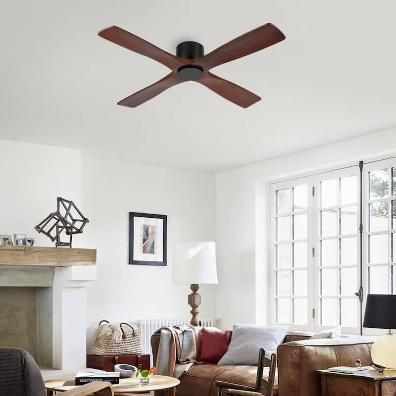 WINGBO 54" DC Flush Mount Ceiling Fan with Remote - Dark Brown