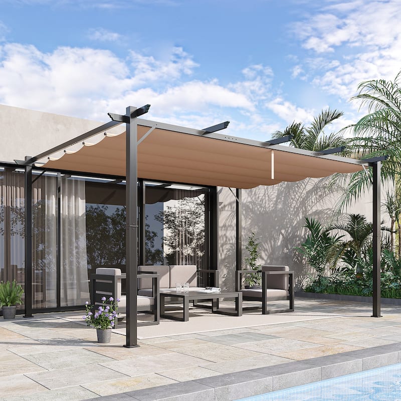 10' x 13' Aluminum Patio Pergola with Retractable Pergola Canopy