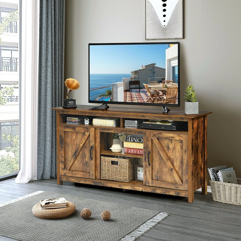 60"Industrial TV Stand Entertainment Center with Shelve and Cabinet-Brown - 58" x 16" x 29" (L x W x H)