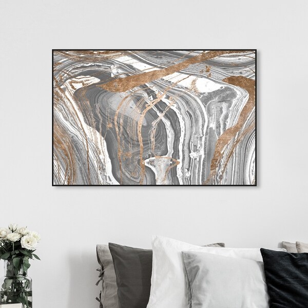 Contemporary Metal Wall Art Copper Grey Painting with Abstract Arcs Large Art 