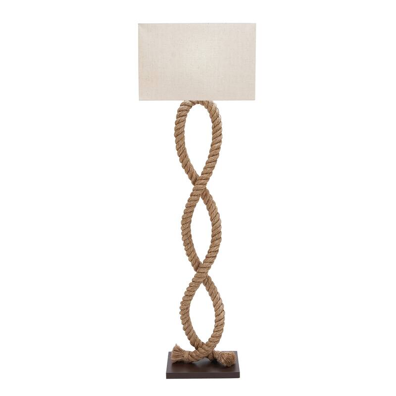 Brown Jute Rope Rope Room Floor Lamp with Linen Shade