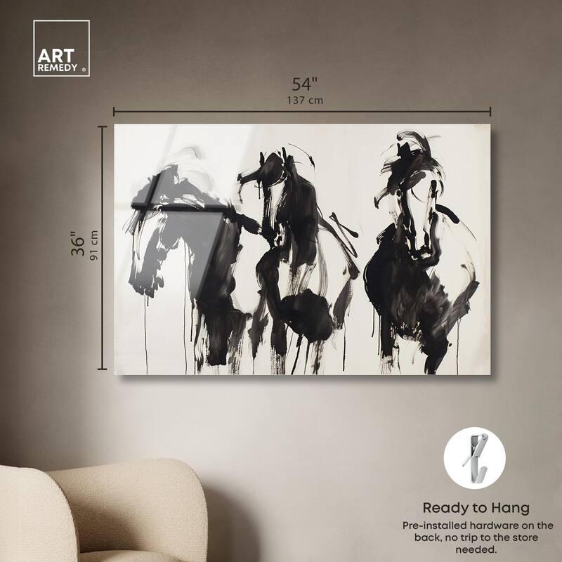 Horses in Ink Acrylic by Art Remedy, Ready to Hang
