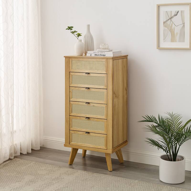 Adelphi Cane 5-Drawer Jewelry Armoire - Natural